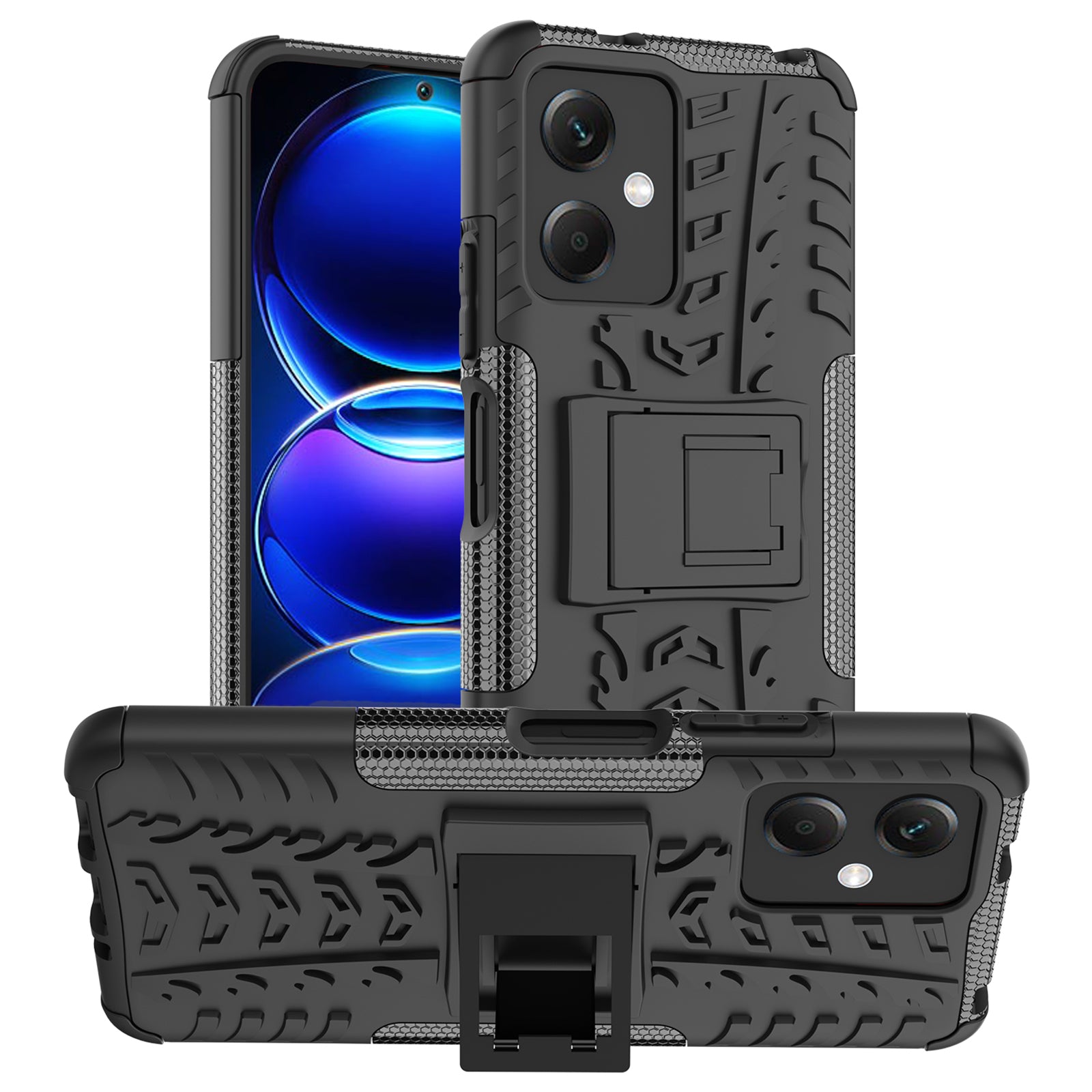 For Xiaomi Redmi Note 12 5G (Global) (India) (China) Poco X5 5G Collision Resistant Tyre Pattern Kickstand Case PC TPU Rugged Hybrid Phone Cover For Xiaomi Redmi Note 12 5G (Global) (India) (China) Poco X5 5G Collision Resistant Tyre Pattern Kickstand Case PC TPU Rugged Hybrid Phone Cover